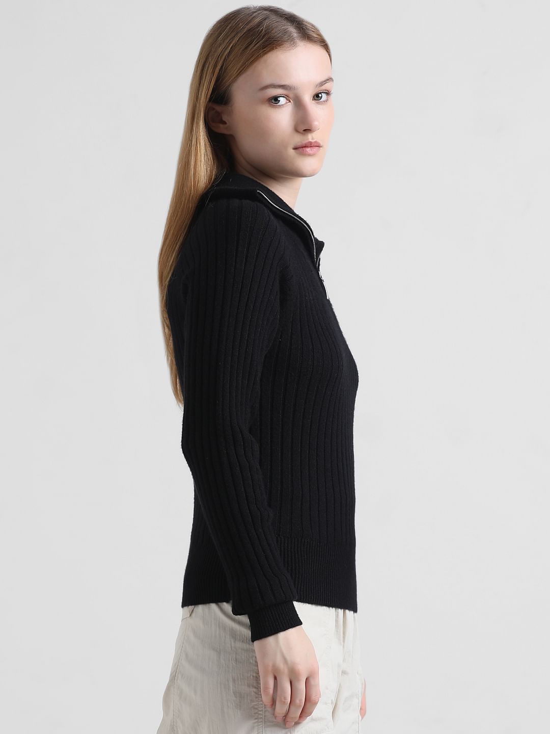 Black Zip-Up Neck Pullover