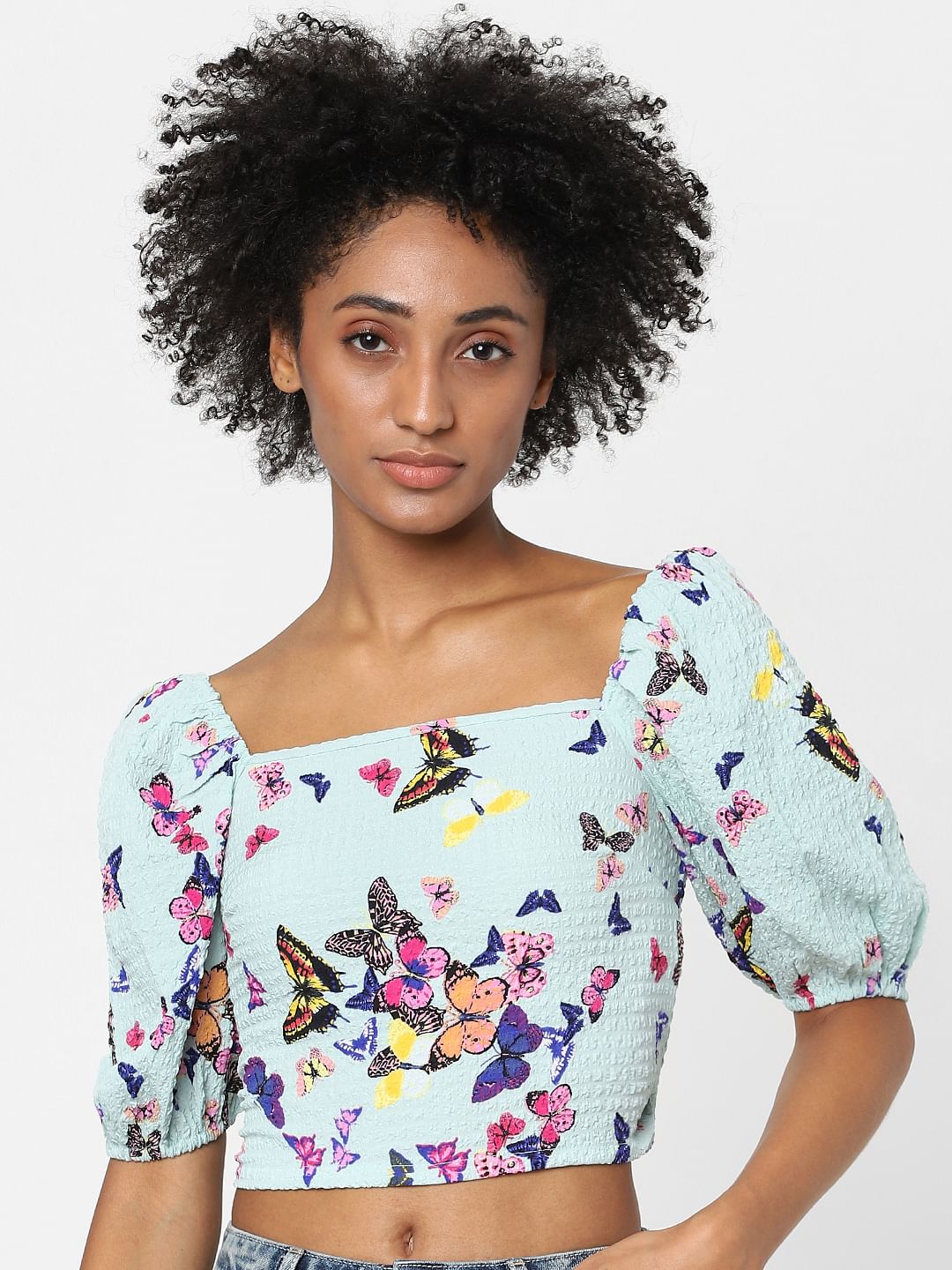 Green Printed Smocked Top