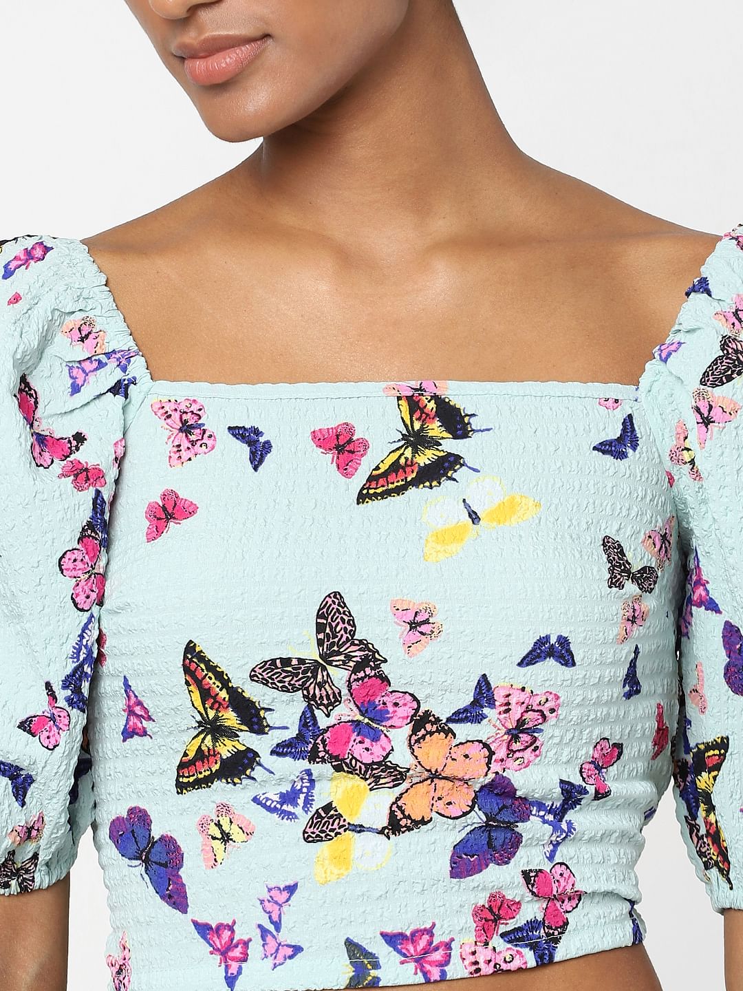 Green Printed Smocked Top