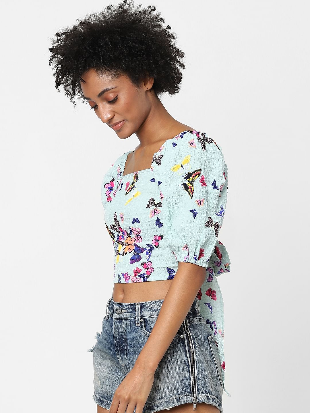 Green Printed Smocked Top