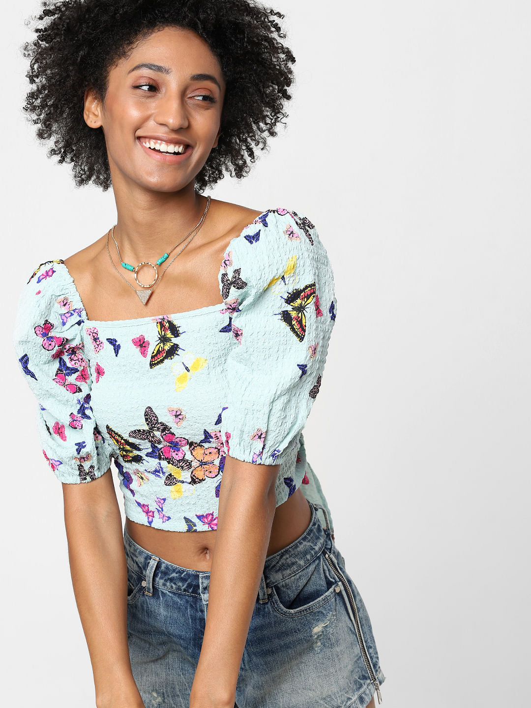 Green Printed Smocked Top