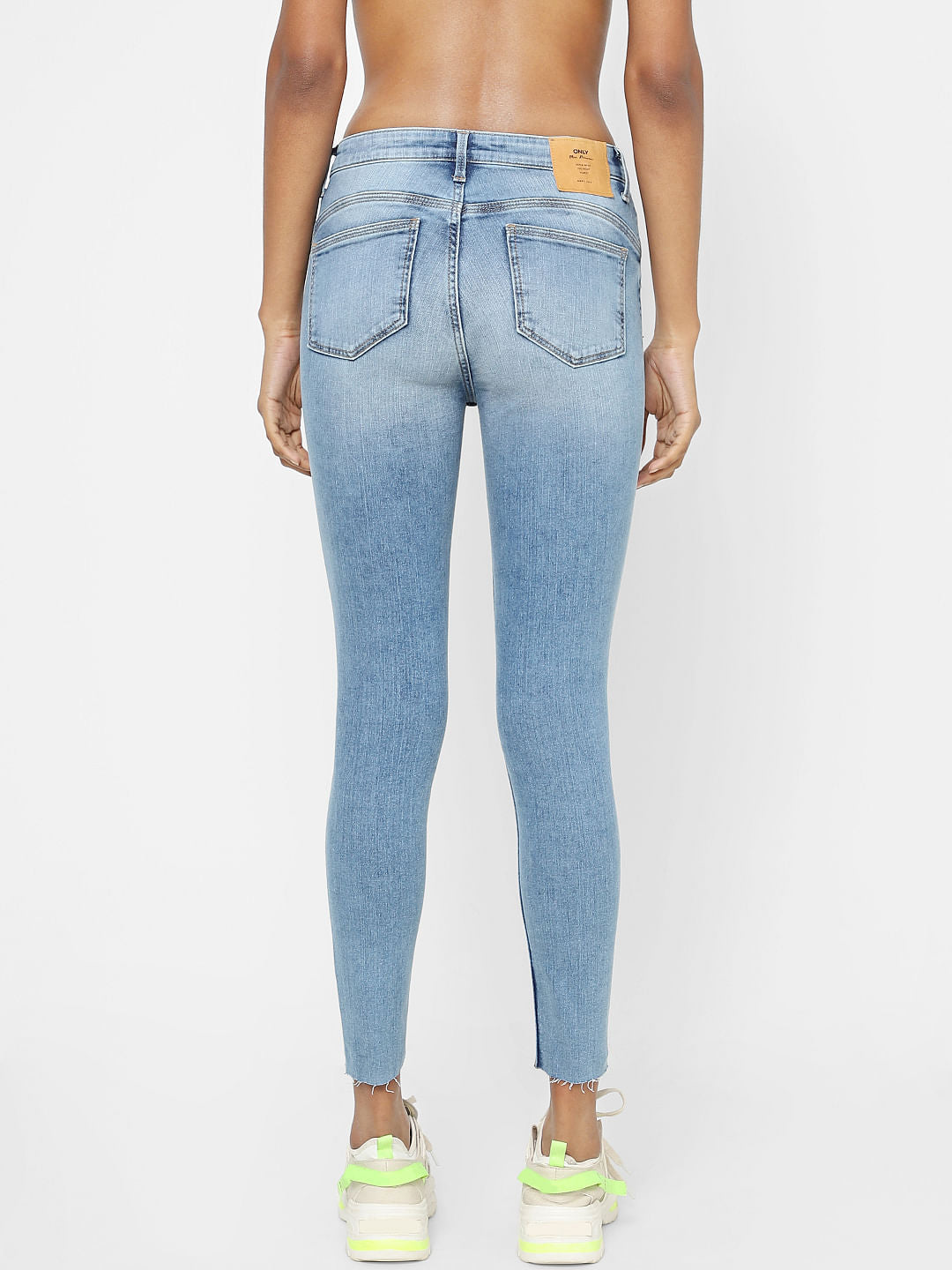 Blue Mid Rise Ripped Skinny Jeans