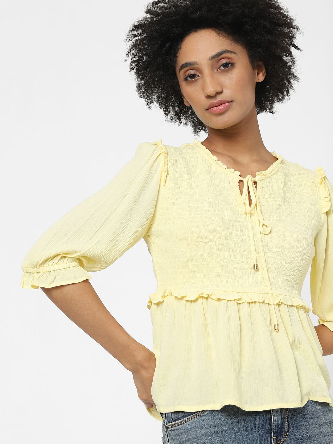 Yellow Peplum Smocked Top