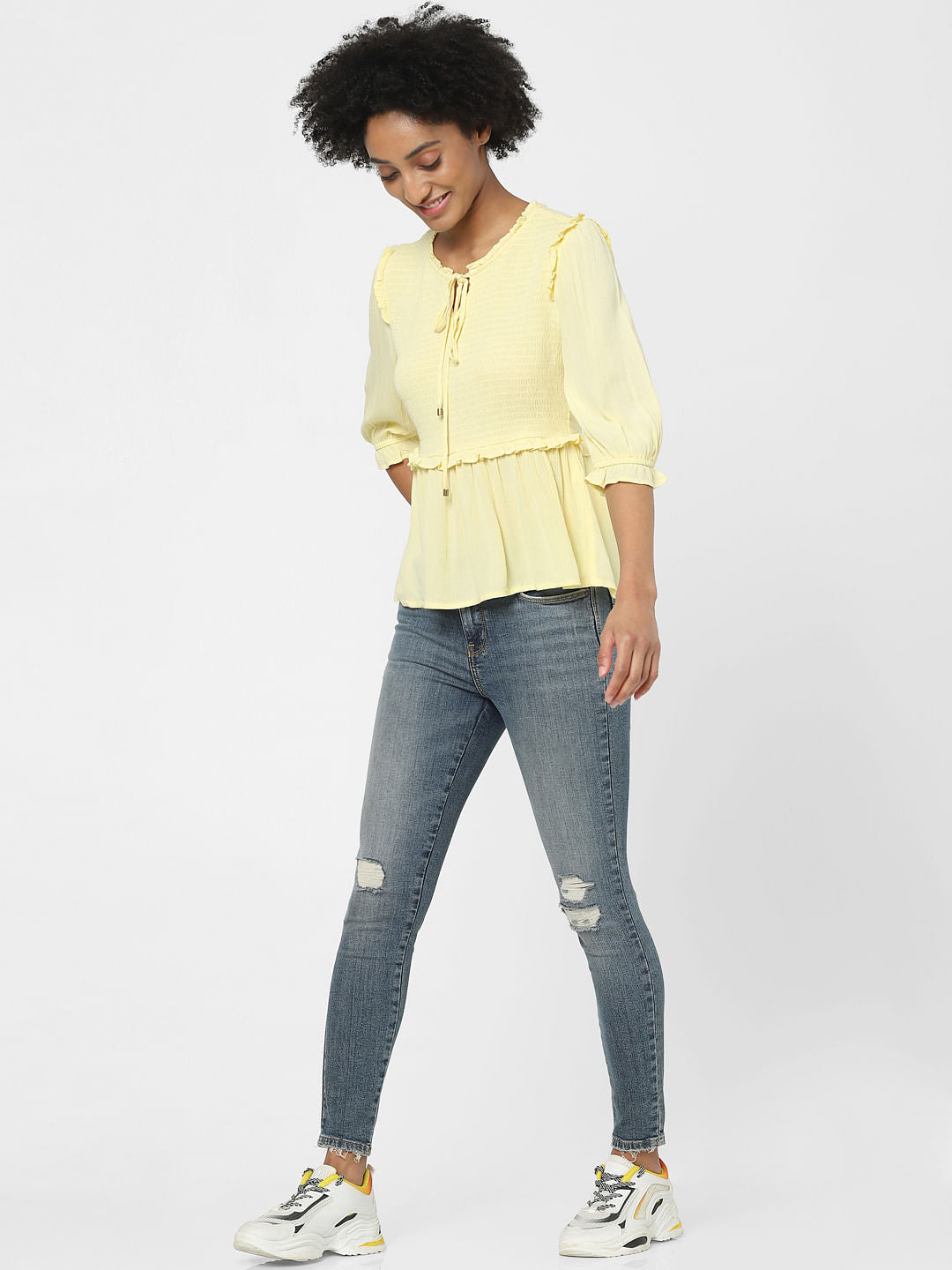 Yellow Peplum Smocked Top