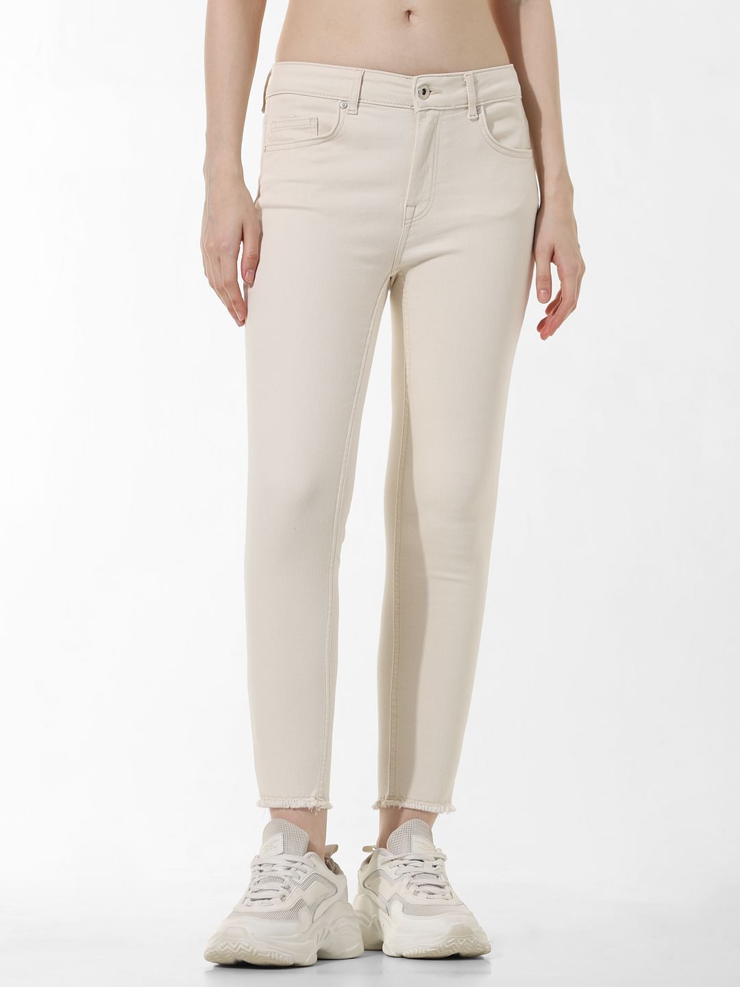 Ecru Mid Rise Skinny Fit Jeans