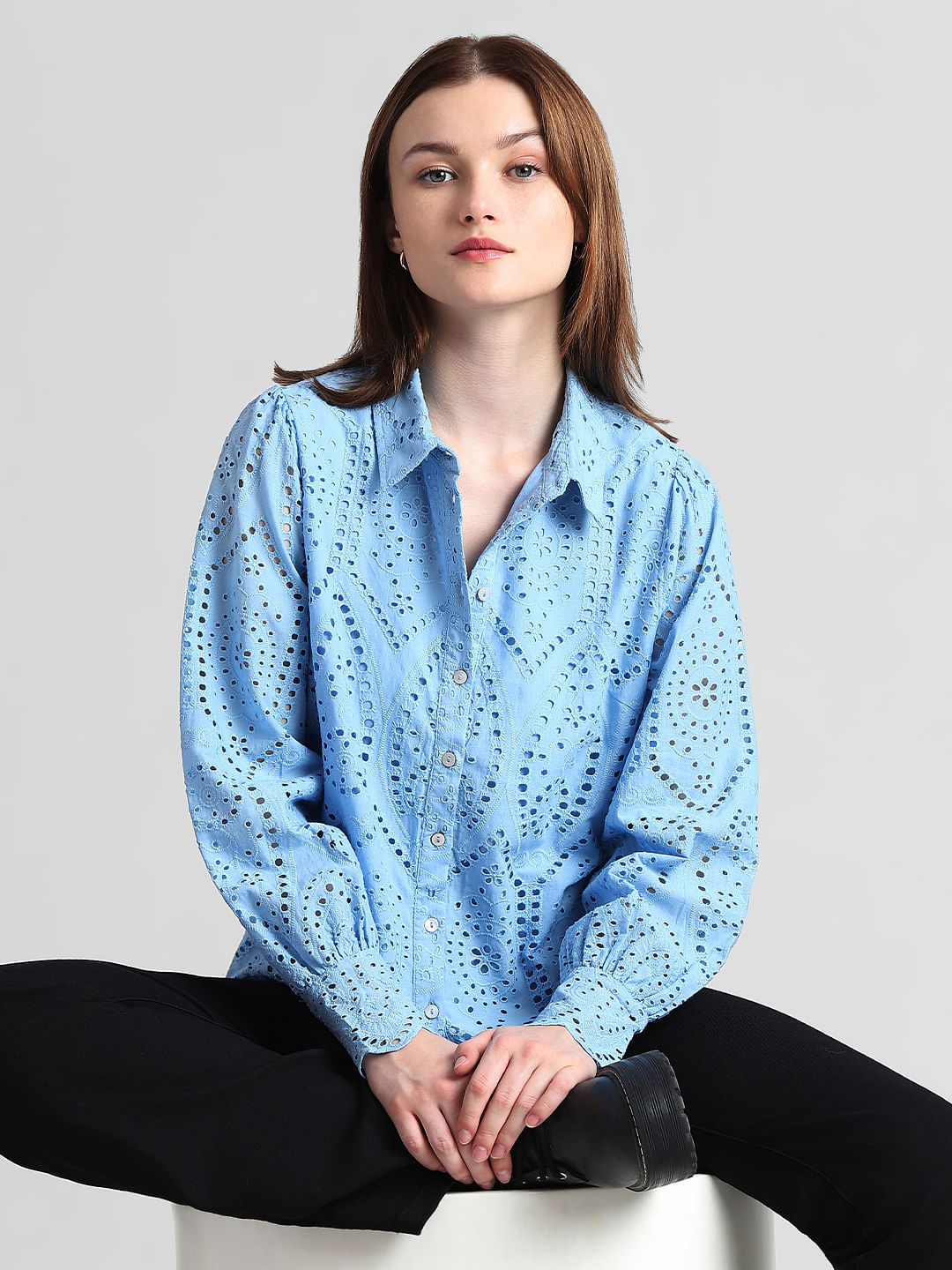 Light Blue Schiffli Shirt