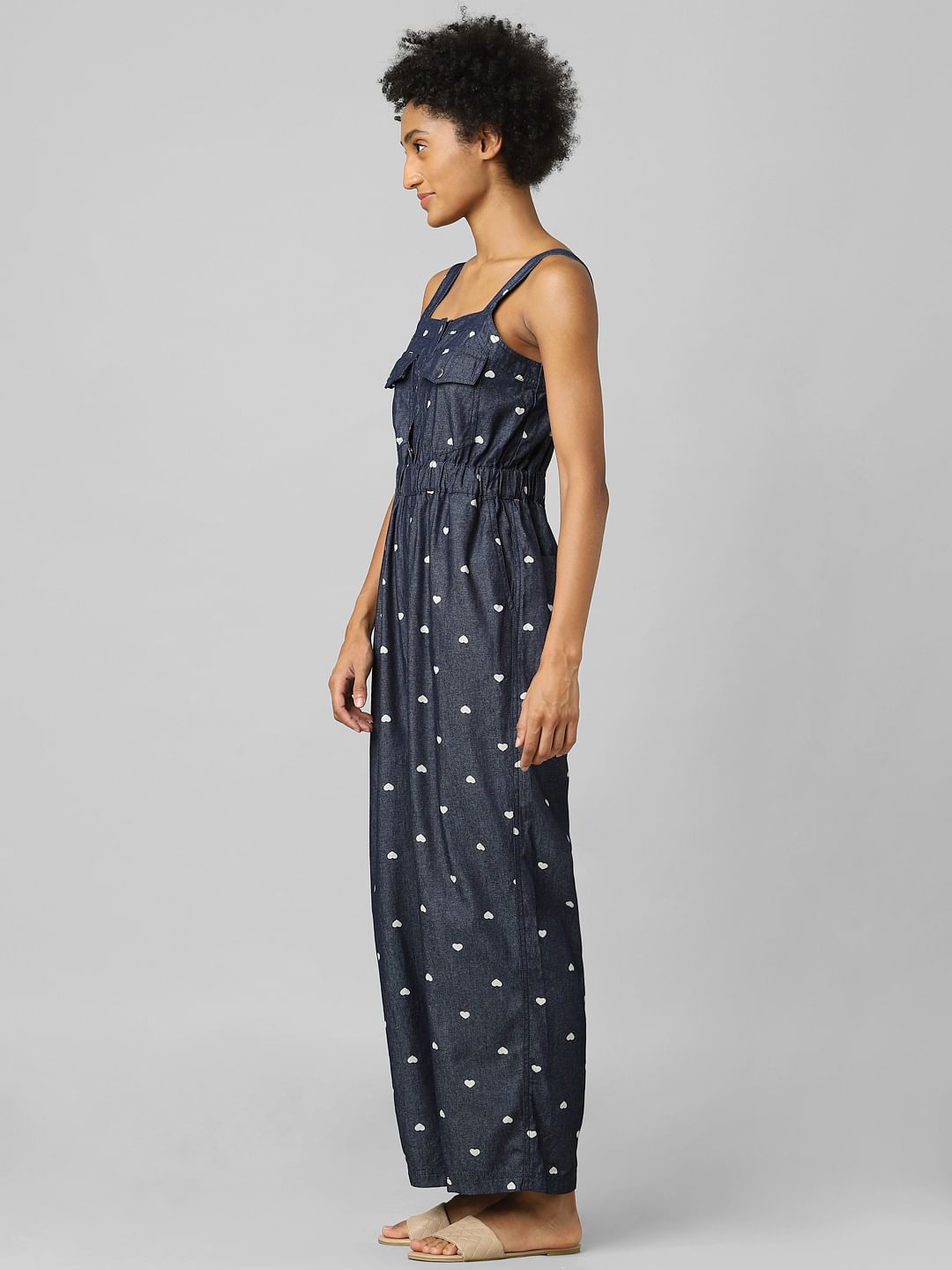 Blue Polka Dot Denim Jumpsuit