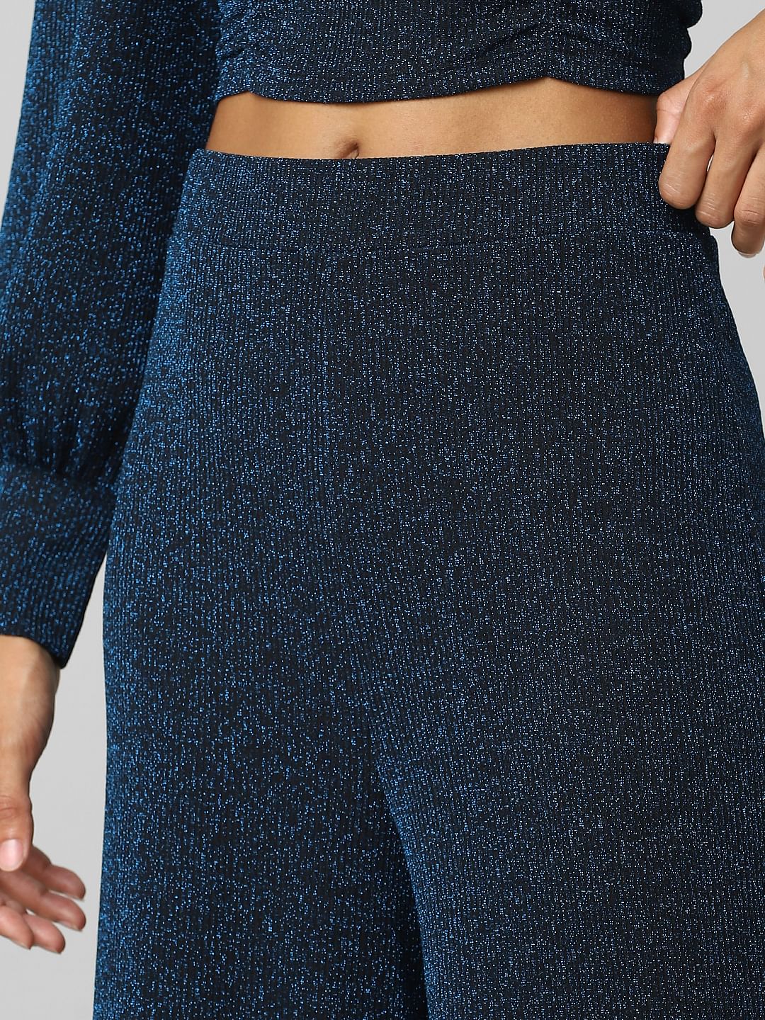 Navy Blue Glitter Wide Leg Co-Ord Pants