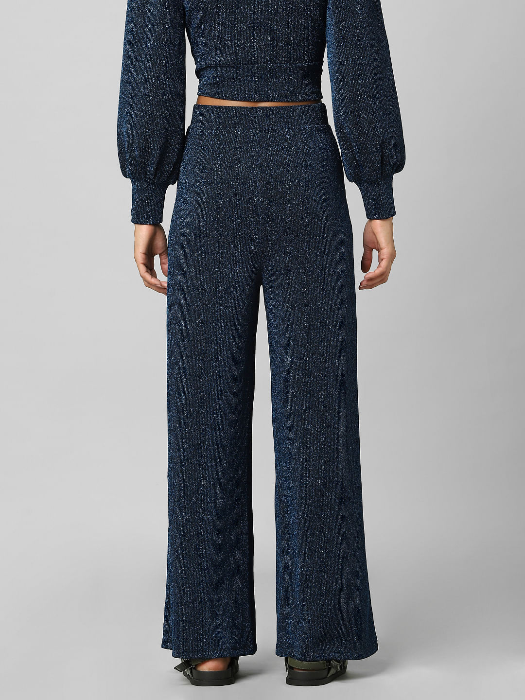 Navy Blue Glitter Wide Leg Co-Ord Pants