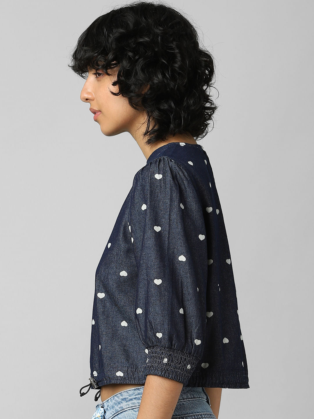 Dark Blue Polka Dot Denim Top