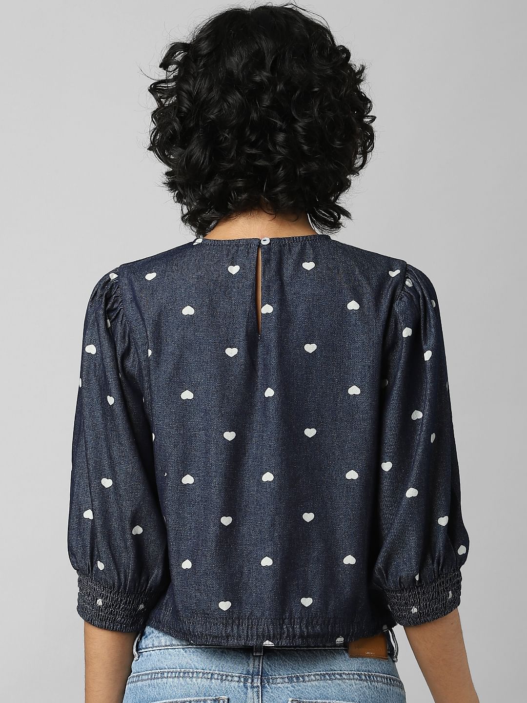 Dark Blue Polka Dot Denim Top