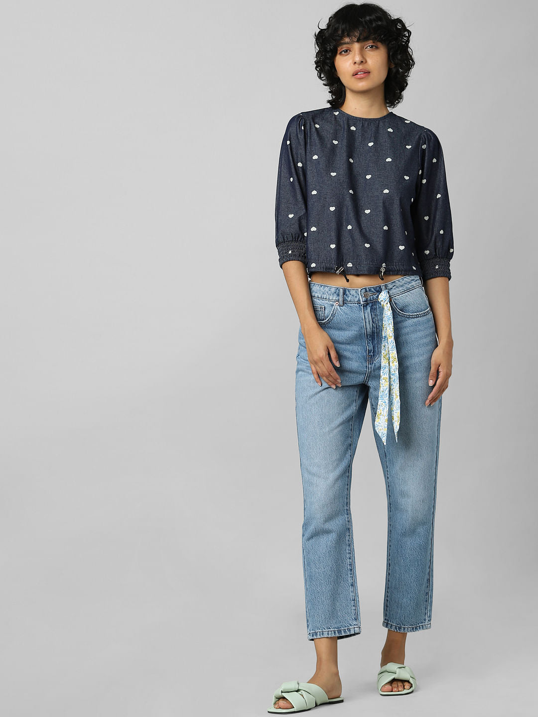 Dark Blue Polka Dot Denim Top