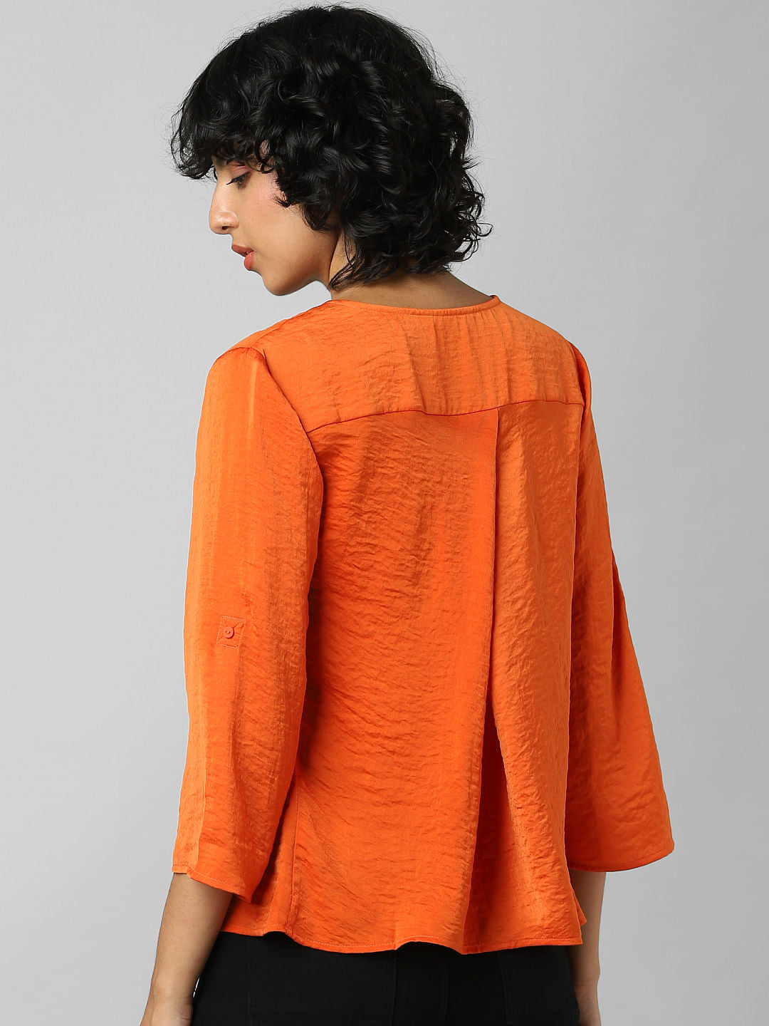 Orange Textured Satin Top