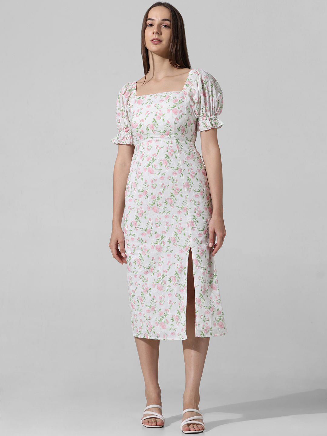 White Floral Midi Dress