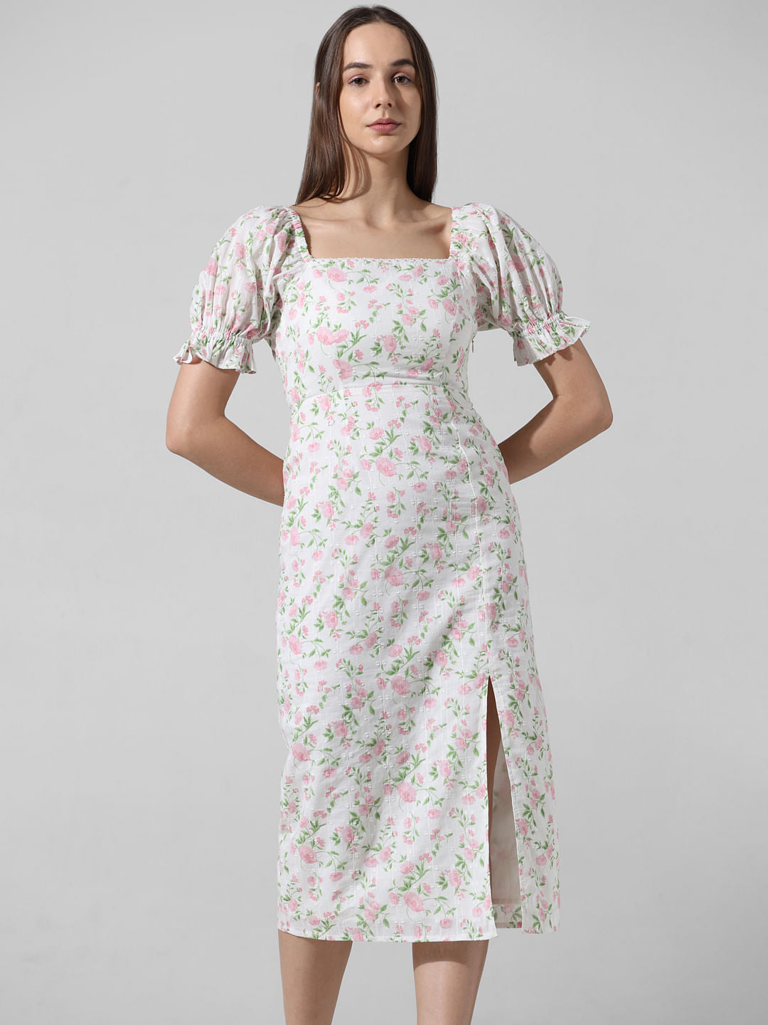 White Floral Midi Dress