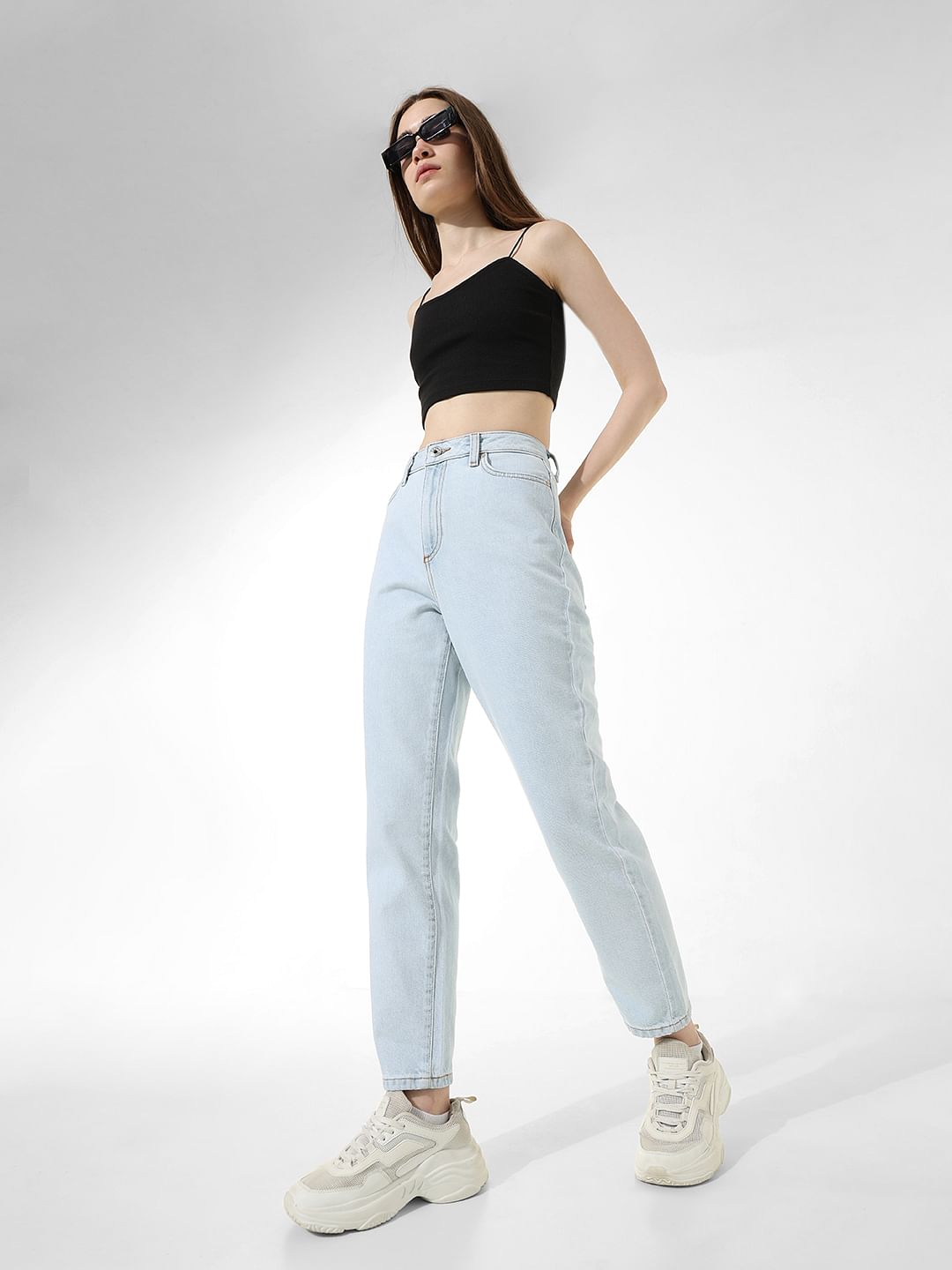 Light Blue High Rise Straight Fit Jeans