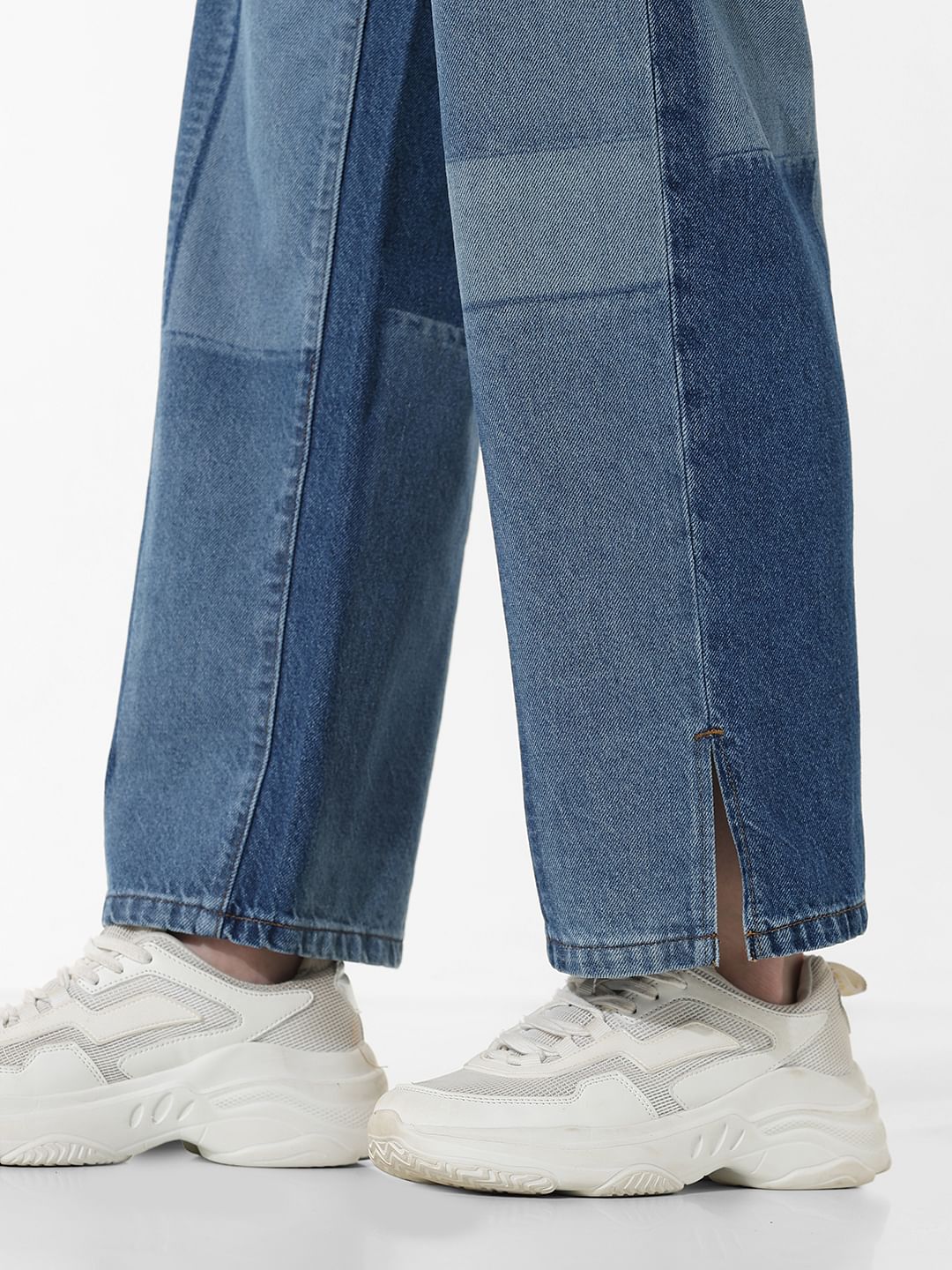 Light Blue High Rise Patchwork Straight Fit Jeans