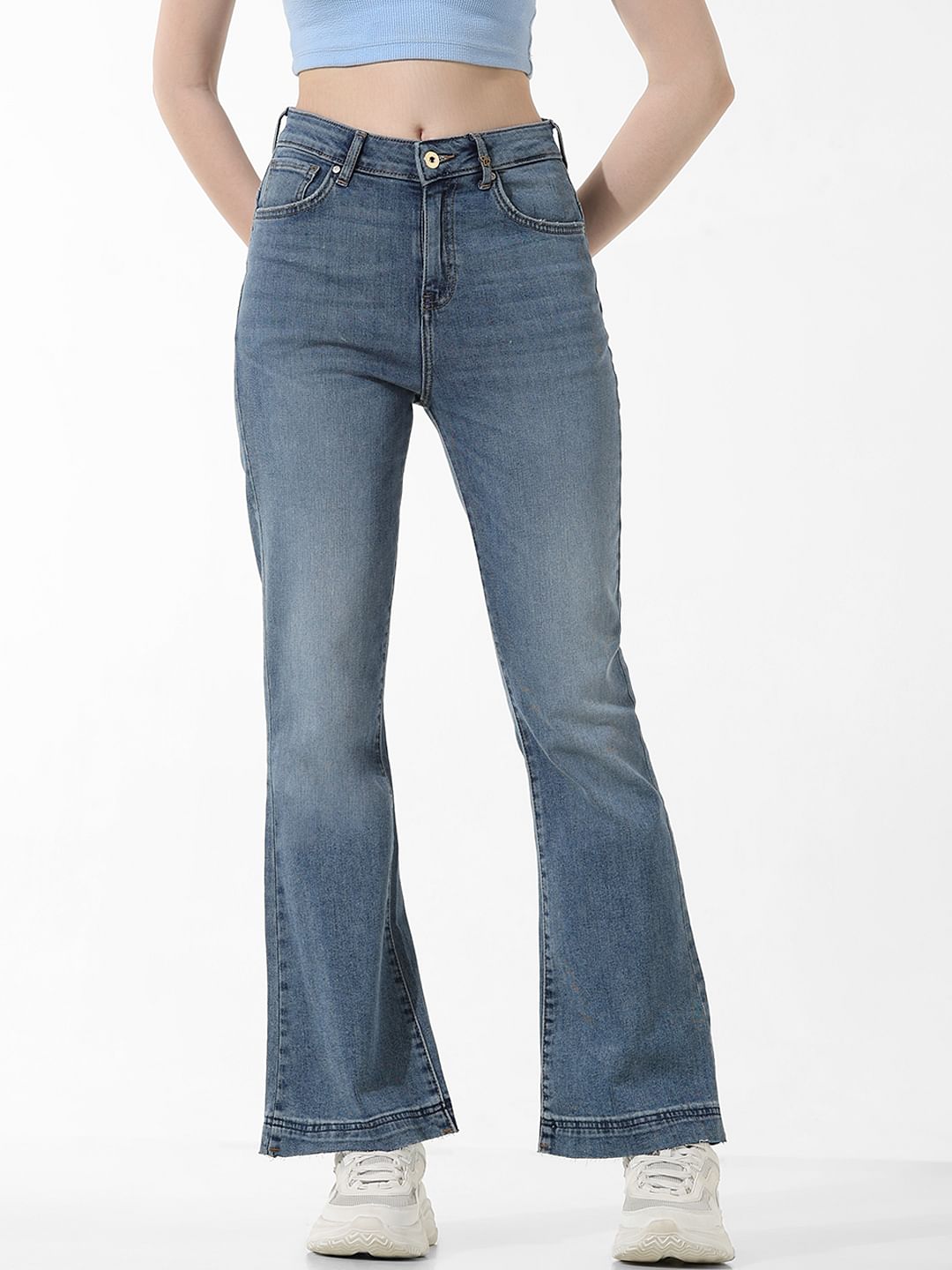 Blue High Rise Loose Flared Jeans