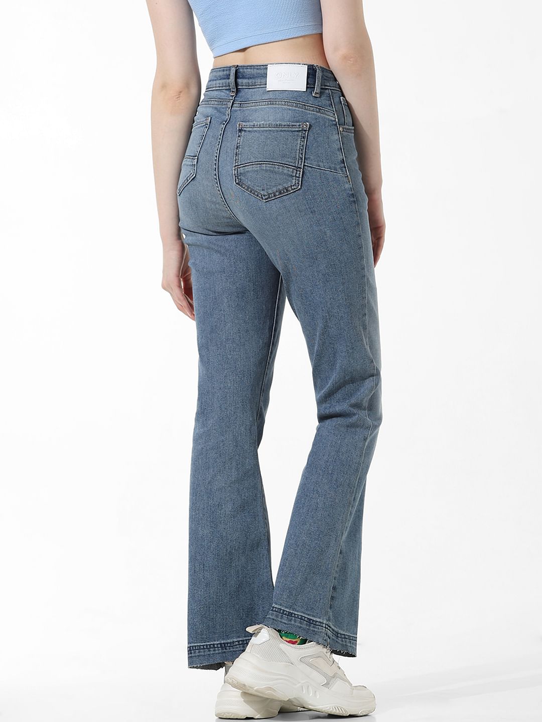 Blue High Rise Loose Flared Jeans