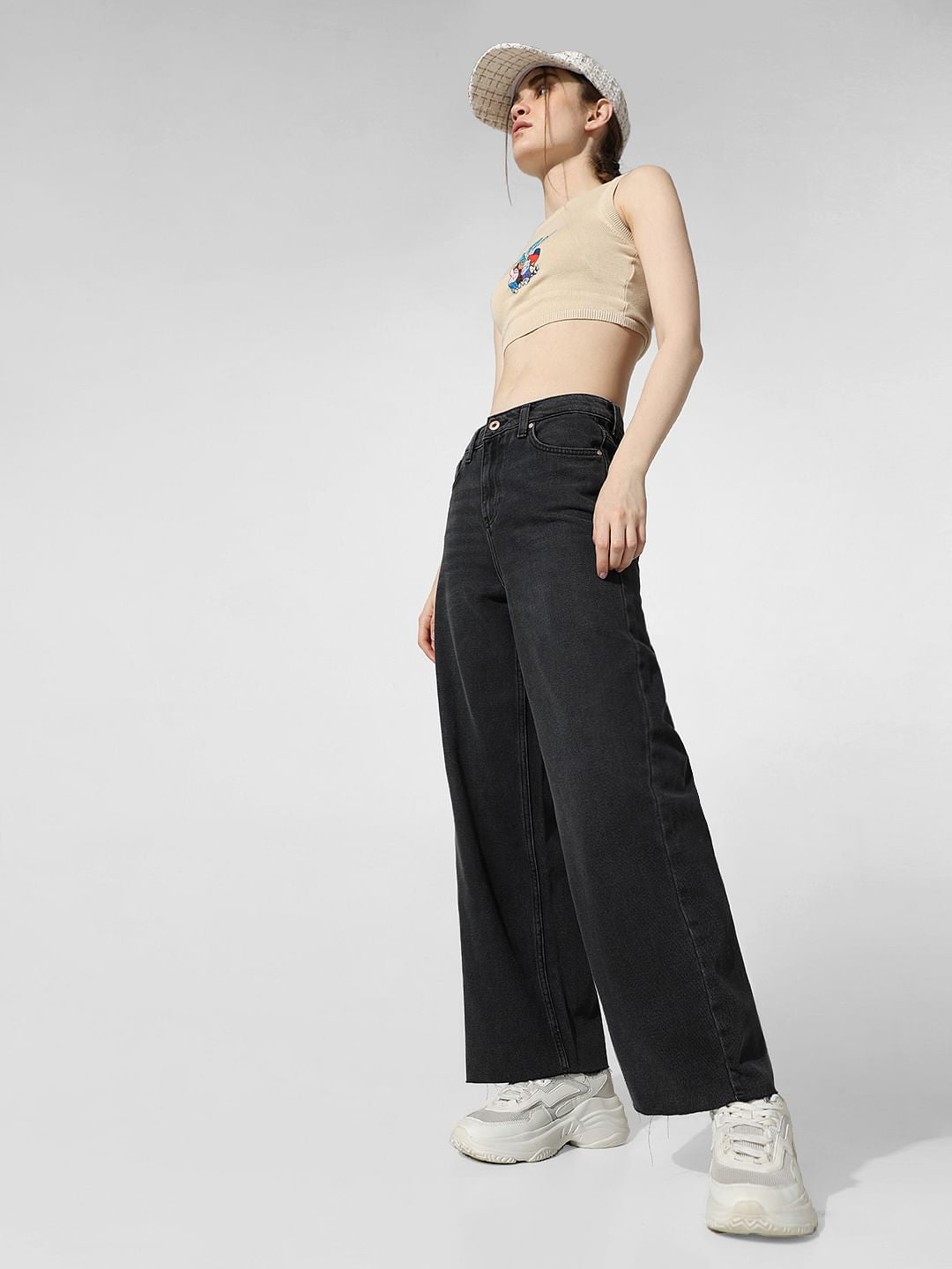 Black High Rise Wide Leg Jeans