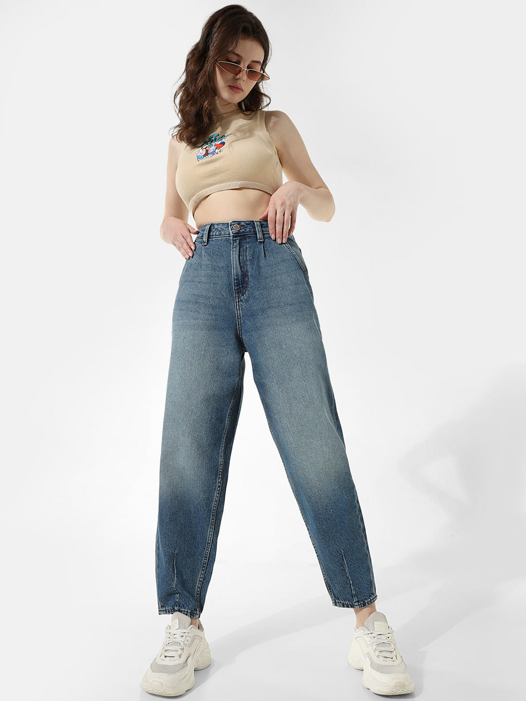 Blue High Rise Slouchy Fit Jeans