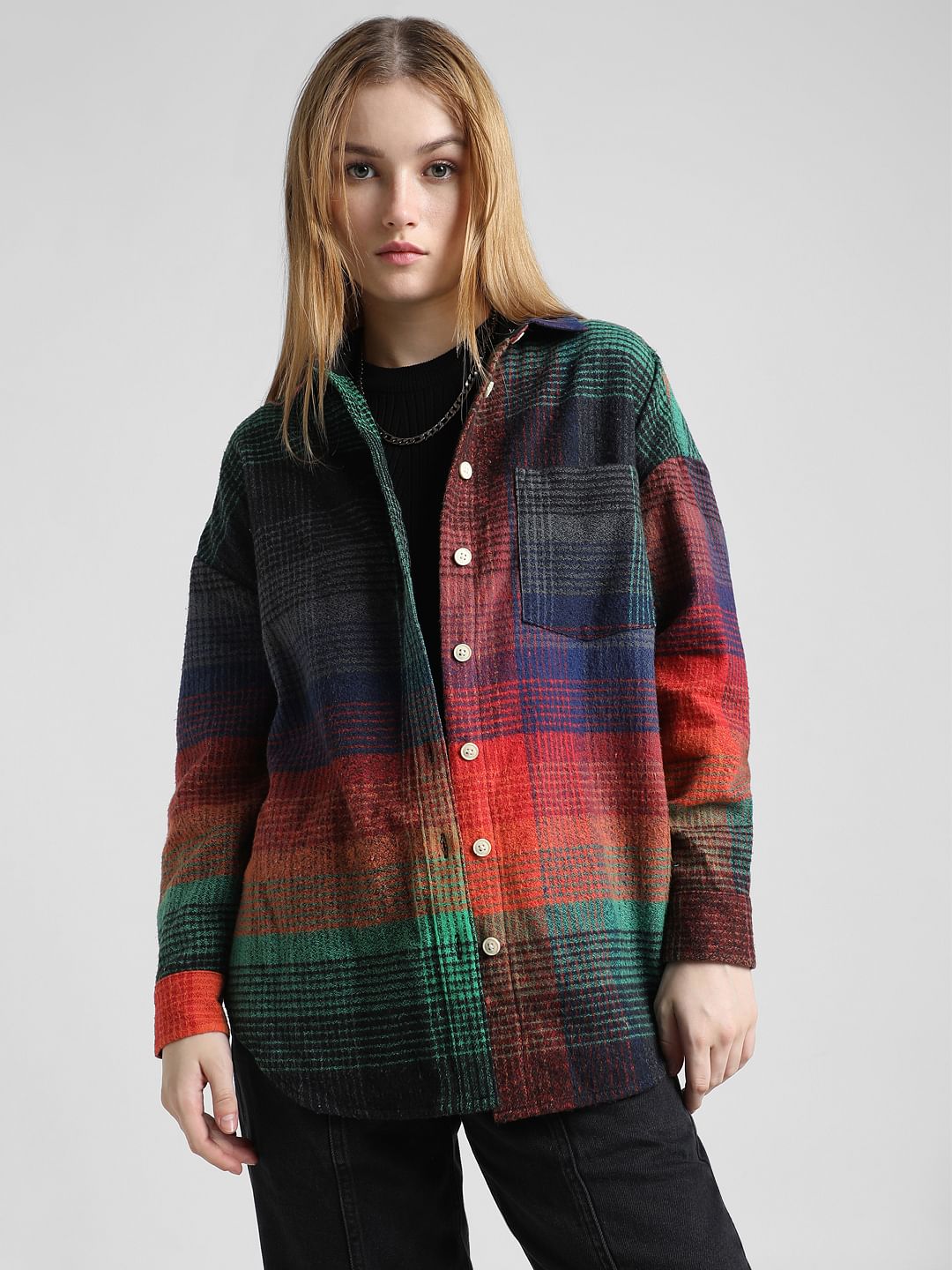 Multi-Colour Check Oversized Overshirt