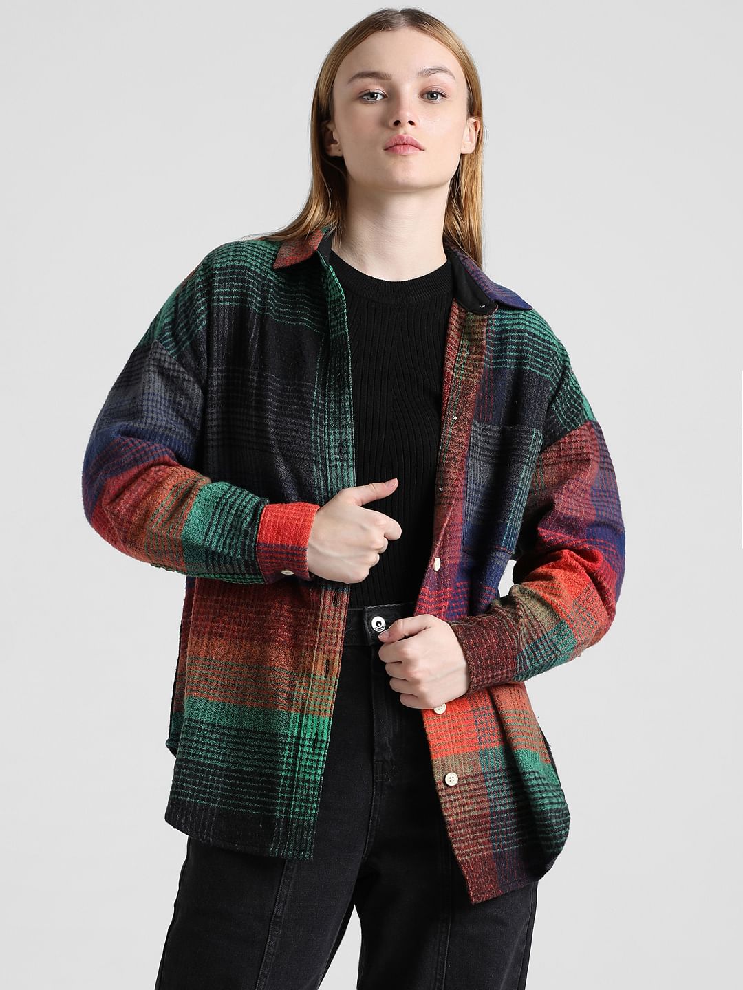 Multi-Colour Check Oversized Overshirt
