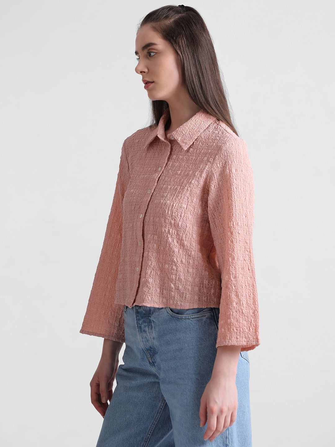 Pink Crinkled Textured Shirt