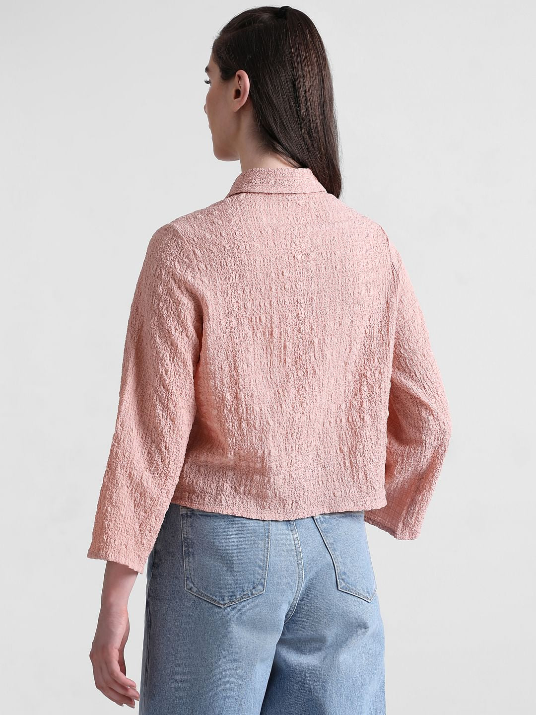 Pink Crinkled Textured Shirt