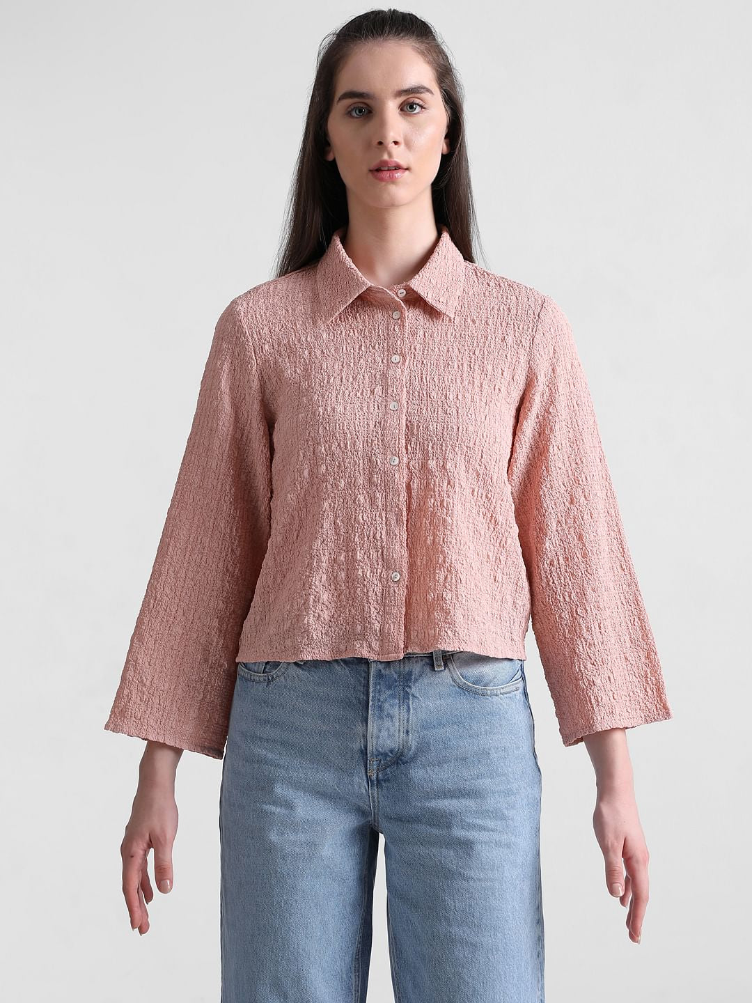 Pink Crinkled Textured Shirt