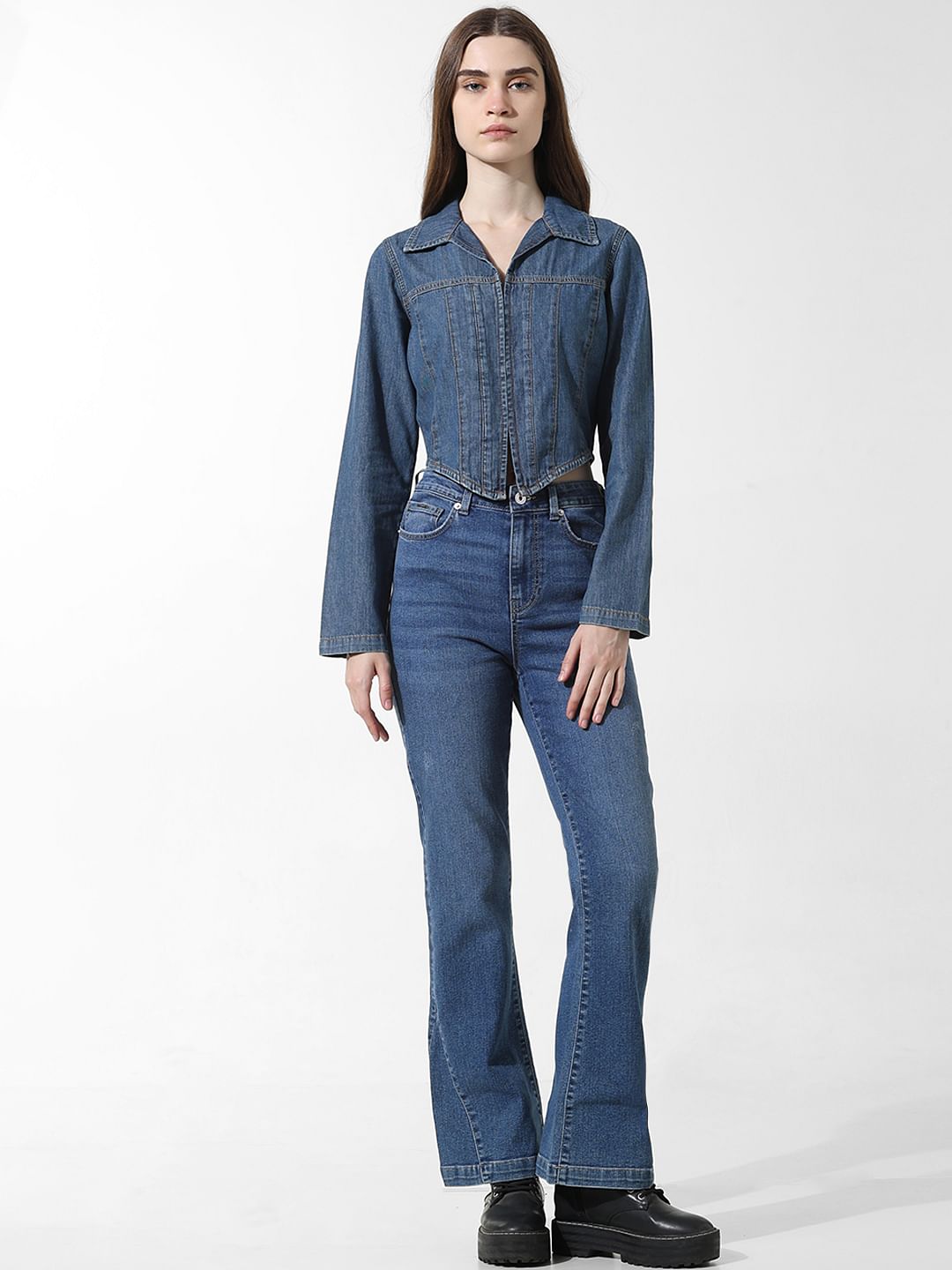Blue Cropped Denim Shirt