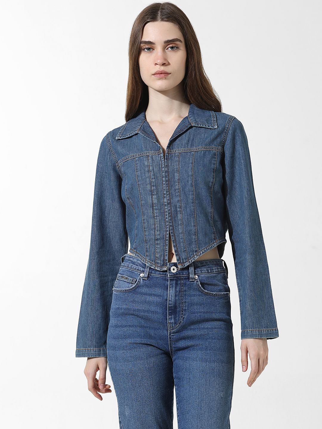 Blue Cropped Denim Shirt