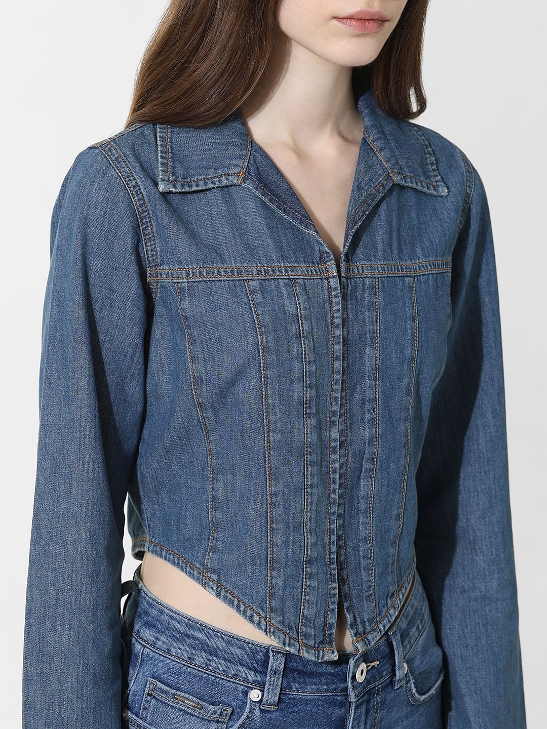 Blue Cropped Denim Shirt