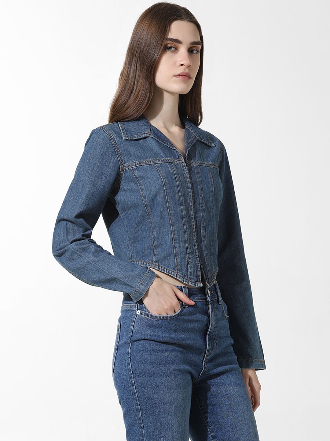 Blue Cropped Denim Shirt