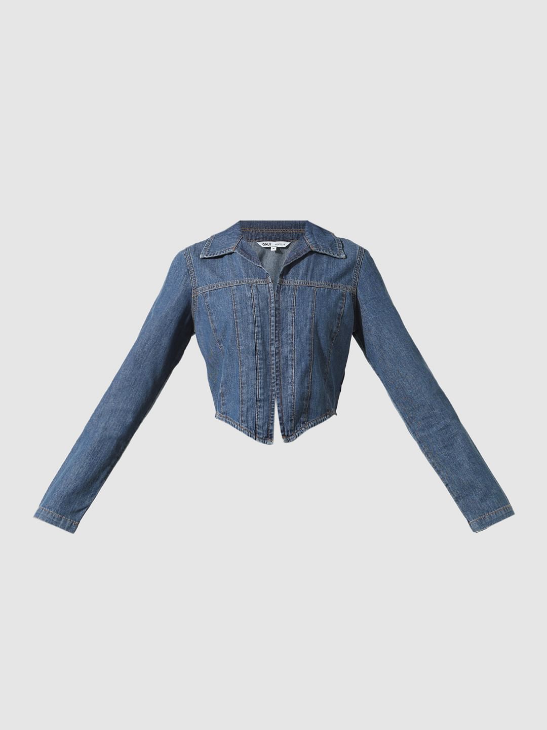 Blue Cropped Denim Shirt