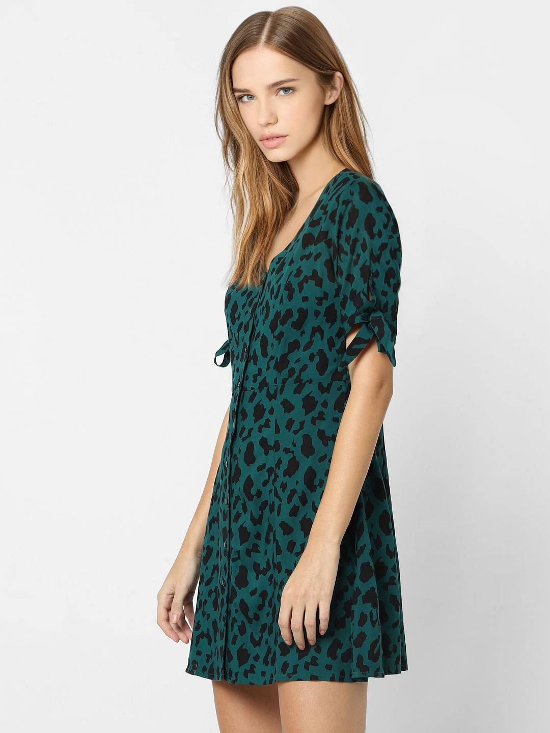 Green Animal Print Fit & Flare Dress