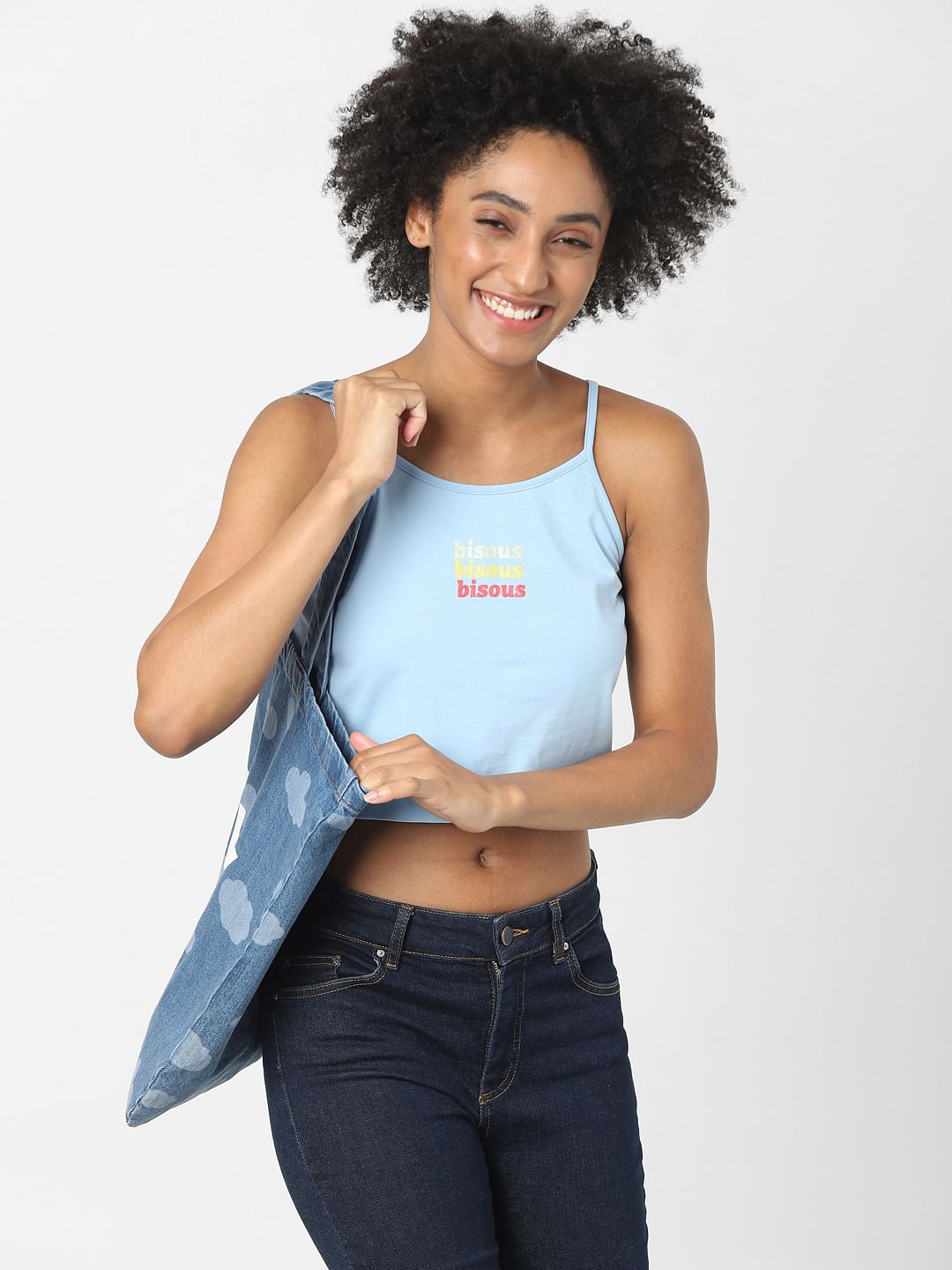 Blue Strappy Crop Top