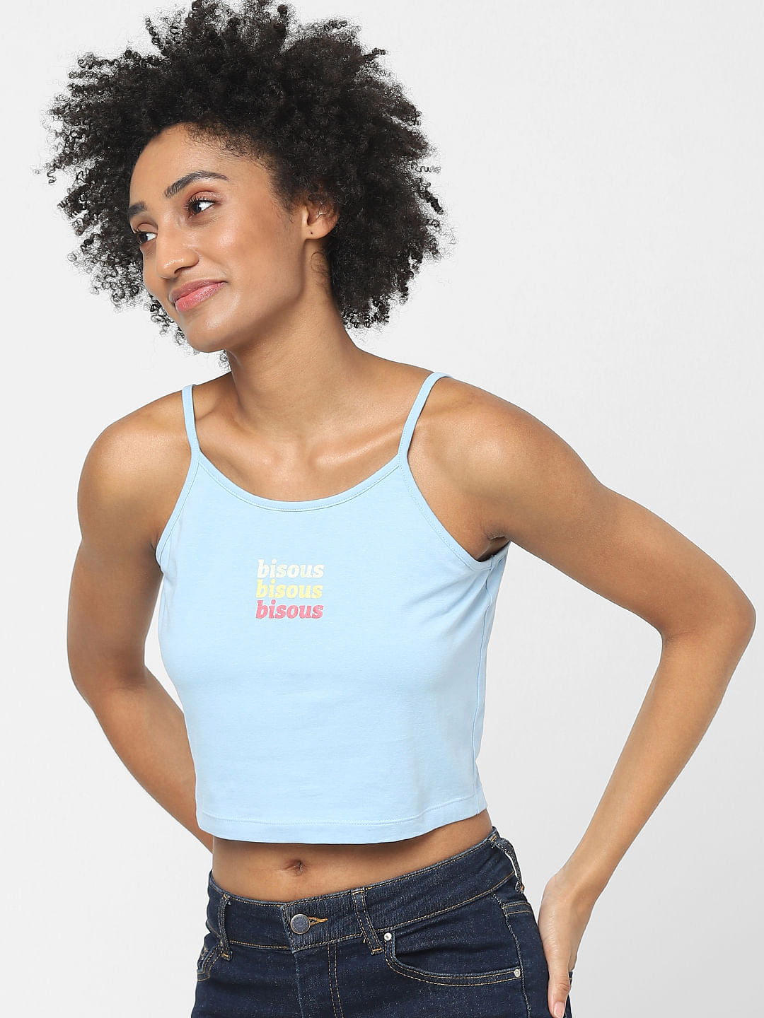 Blue Strappy Crop Top