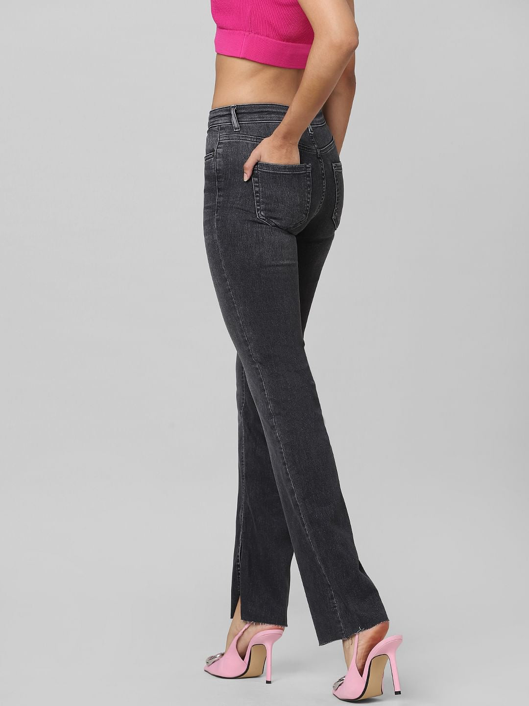 Black High Rise Raw Edge Flared Jeans