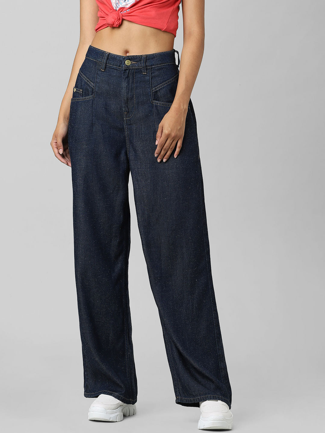Blue High Rise Wide Leg Jeans