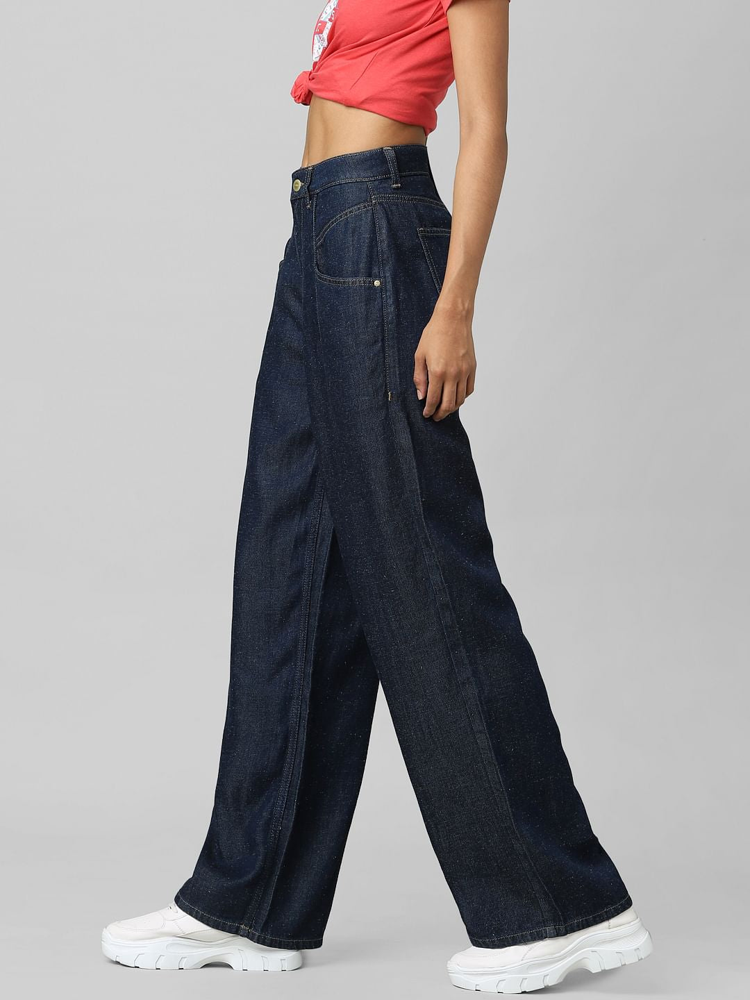 Blue High Rise Wide Leg Jeans