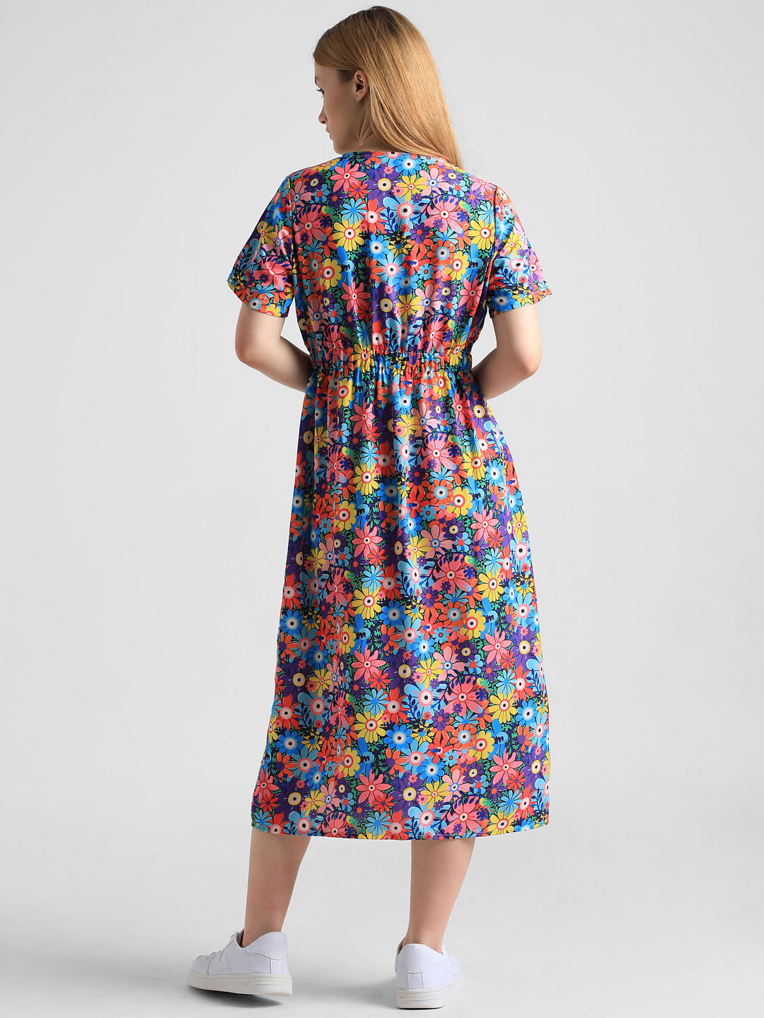 Blue Floral Print Midi Dress