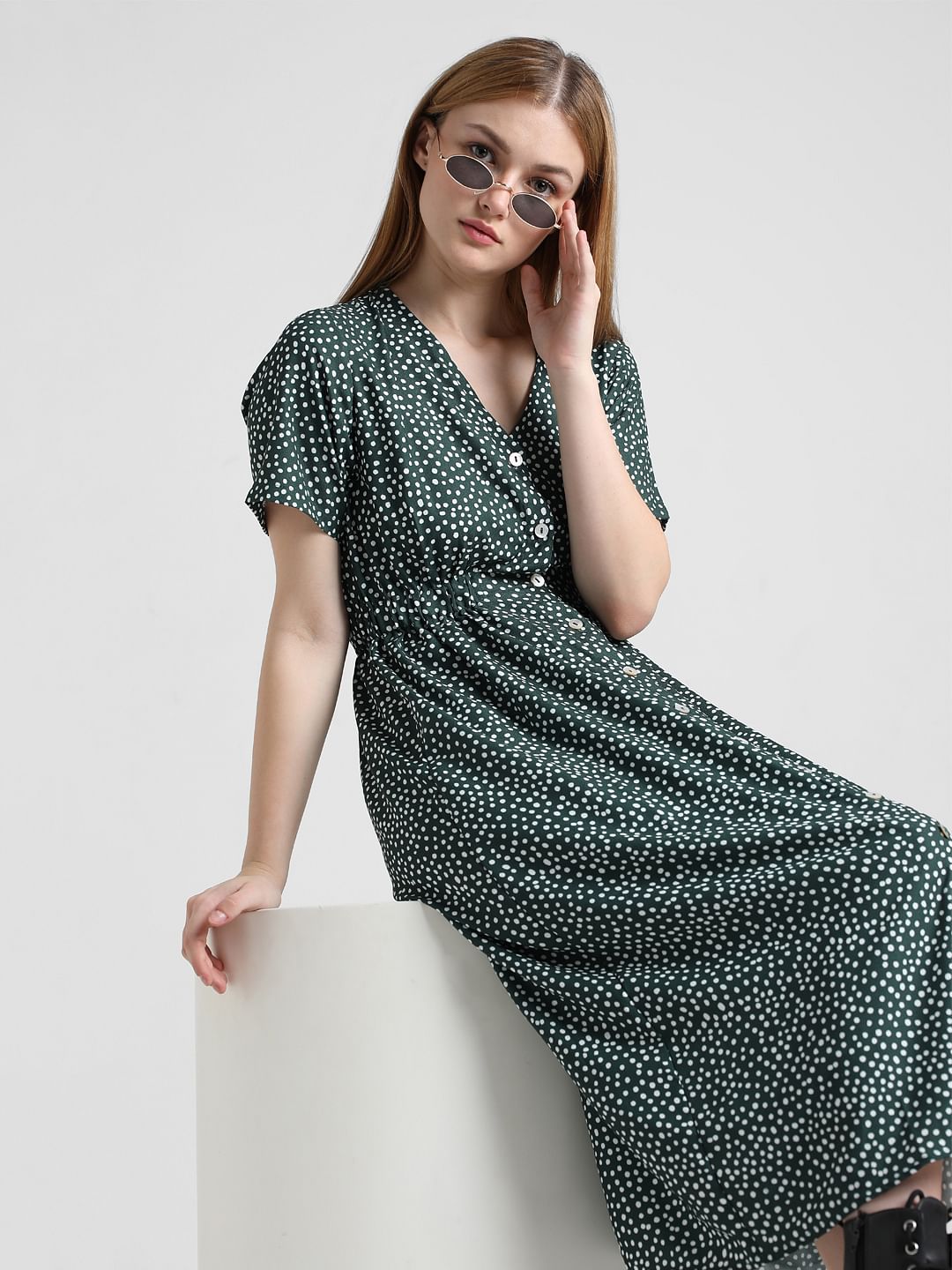 Green Polka Dot Midi Dress