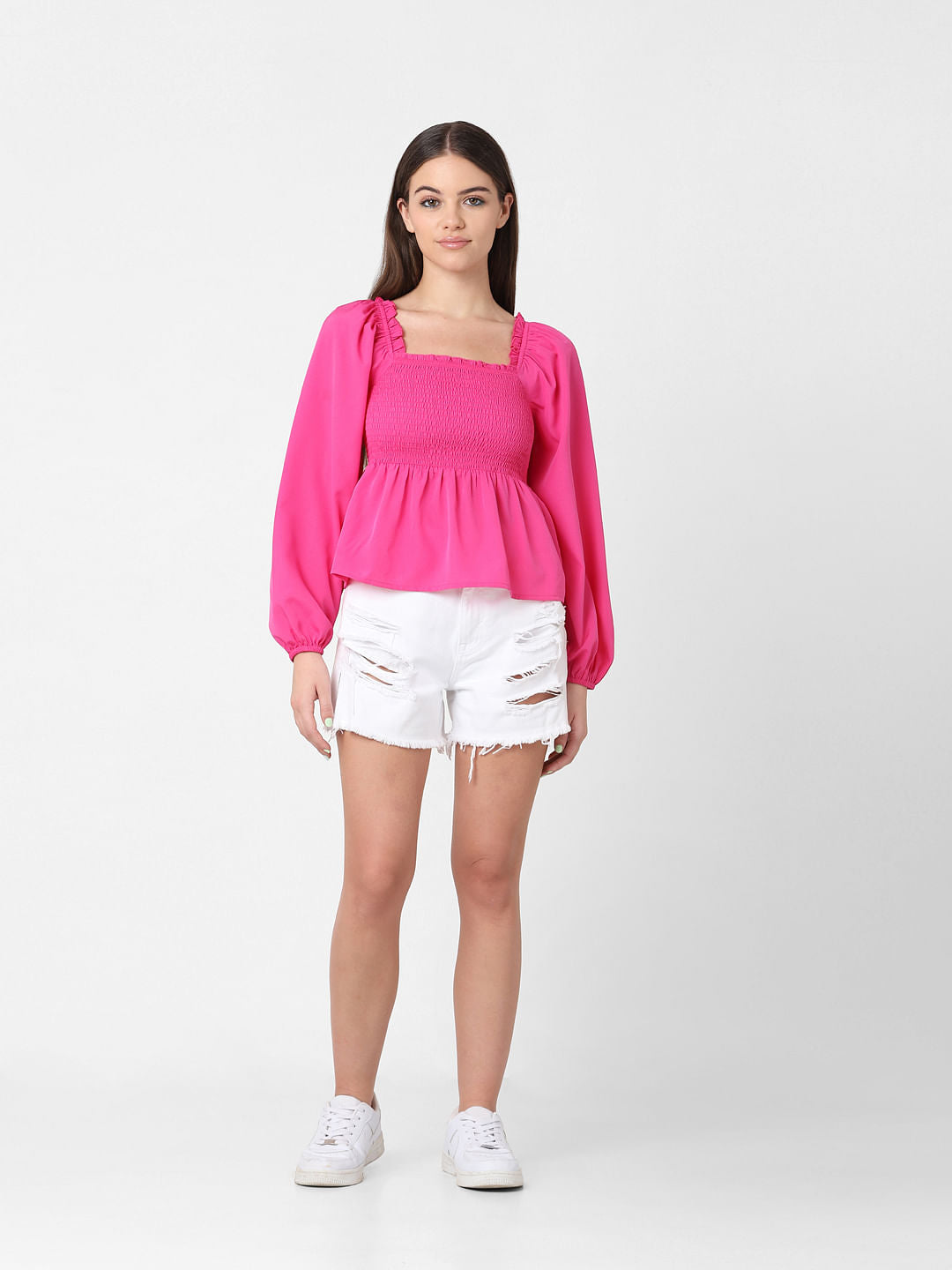 Pink Fitted Smocked Top