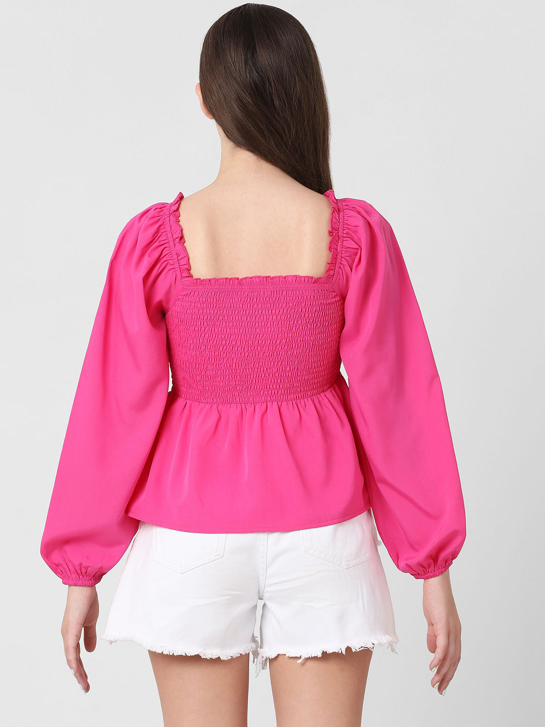 Pink Fitted Smocked Top