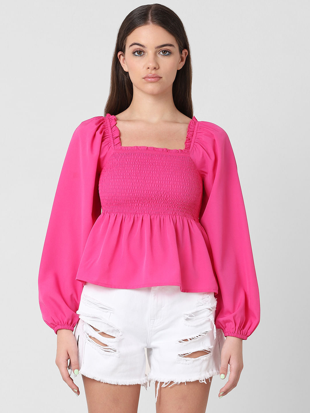 Pink Fitted Smocked Top