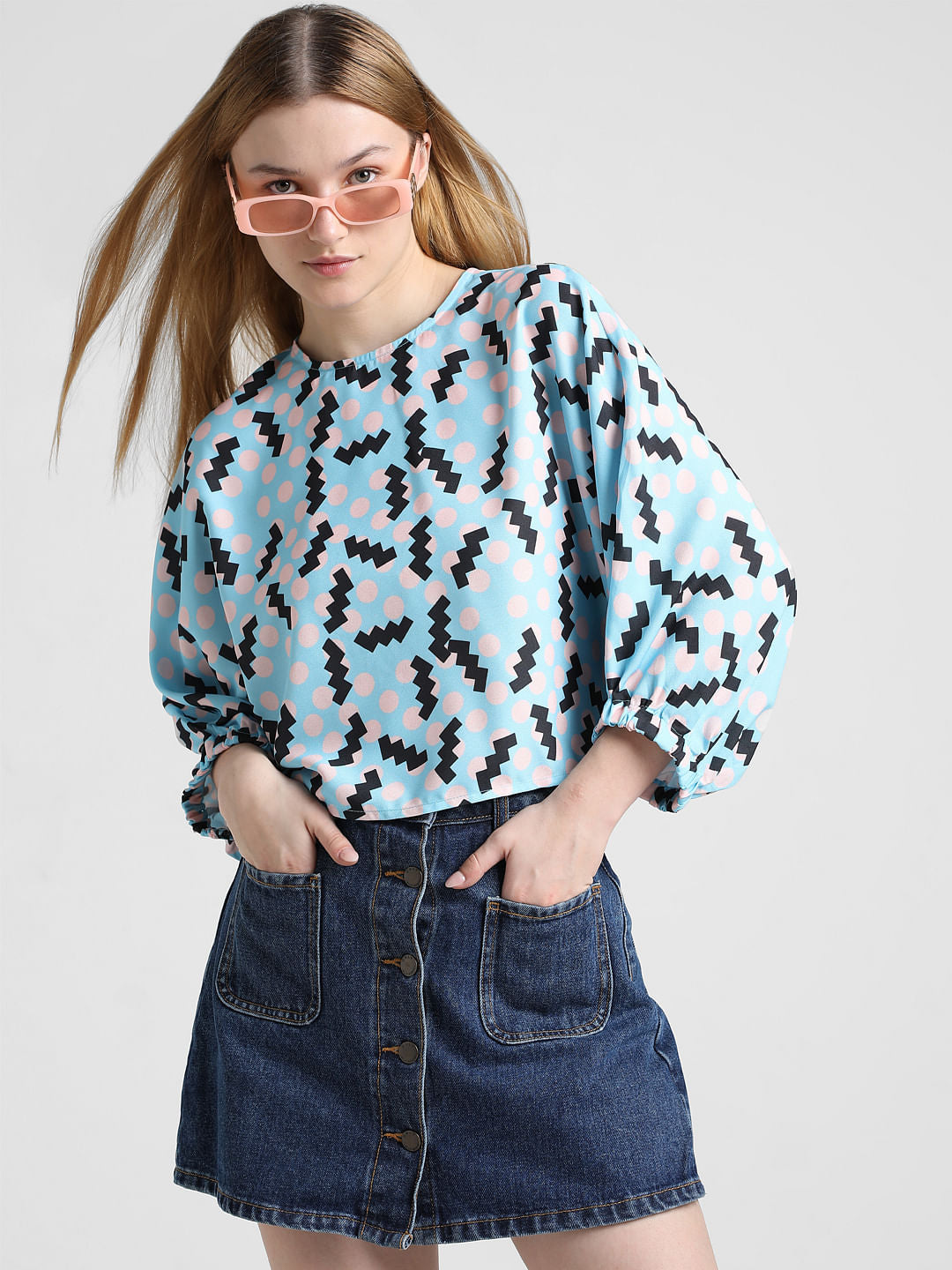 Blue Abstract Print Top