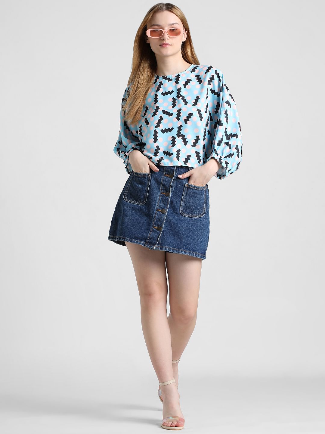 Blue Abstract Print Top