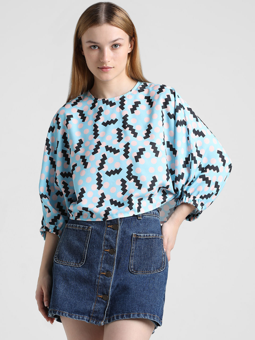 Blue Abstract Print Top