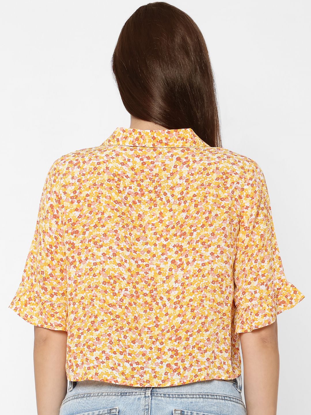 Yellow Floral Cropped Shirt